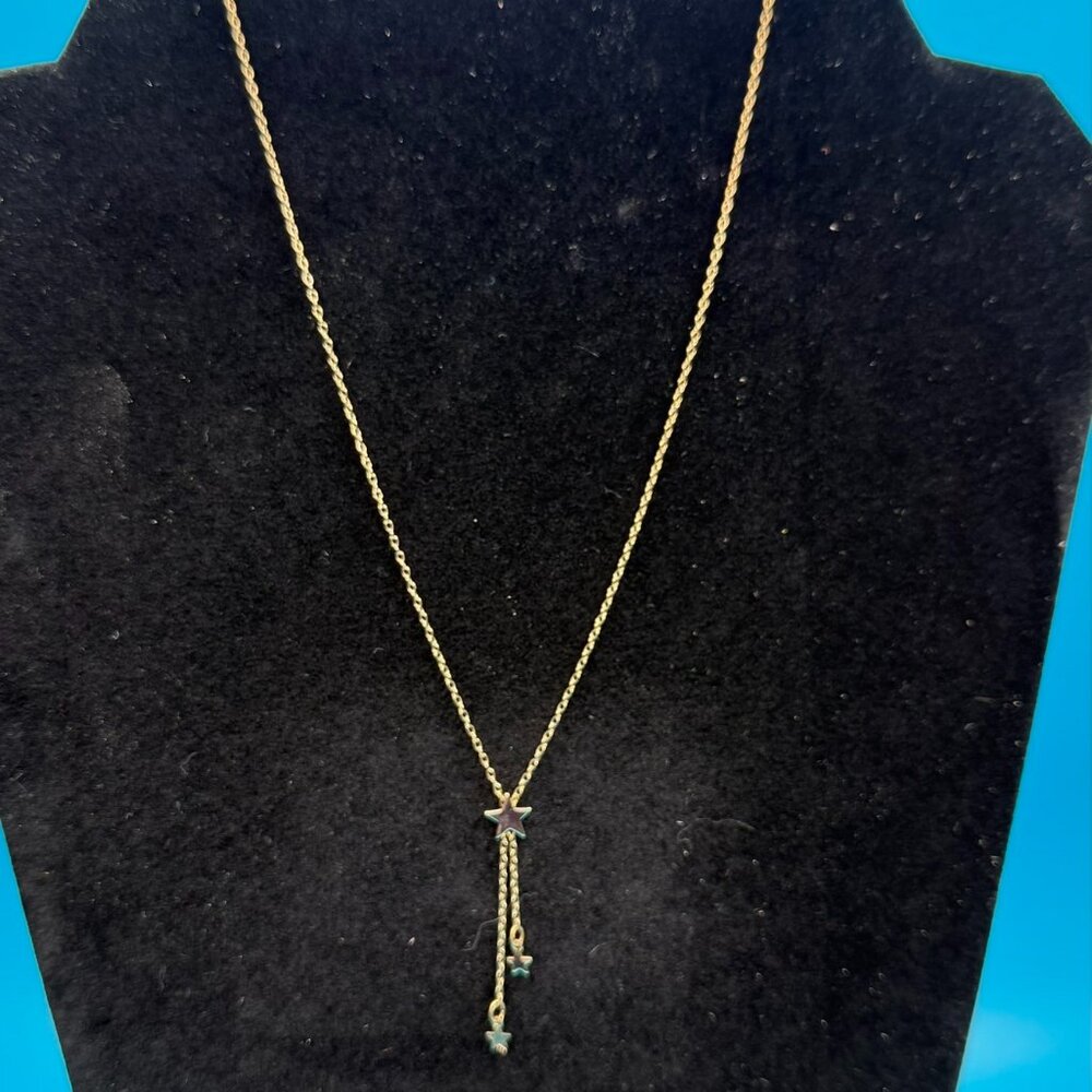 Vintage Act II Dangling Stars Gold Tone Necklace 15” Total Length
